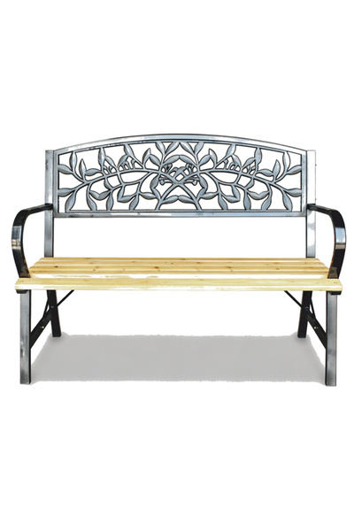 SERSIMO Bancă de grădină din lemn și oțel cu spătar cu model decorativ cu fru...
