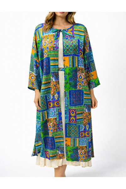 Yena Tekstil Relaxed Fit Cotton Kimono with Multi-Color Pattern