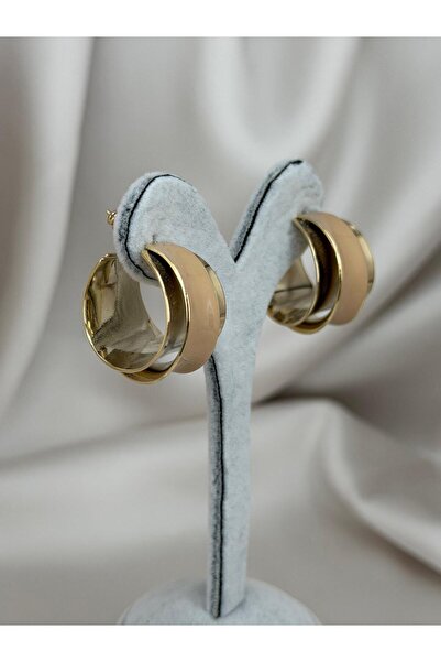 ZS Aksesuar Gold & Nude Thick Hoop Earrings – Dual Color Modern Stylish Minim...