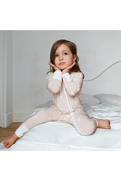 Zipster Pijama lungă din bambus, cu fermoar reversibil, -LoveHearts, Nud cu i...