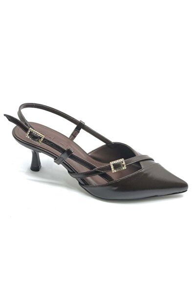 KOCAMANLAR Feles Buckle Detailed Open Back Stiletto Women's Heeled Shoes Brown