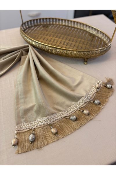 ELORA MAISON Kapucino kadife kumaş fındık püsküllü boncuklu günlük hediyelik ...