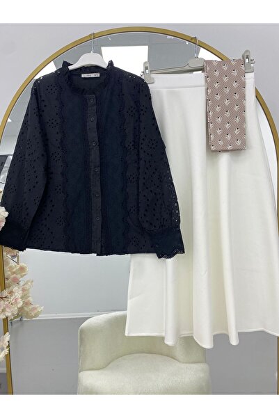 modasindoma cămașă de in pentru femei, set cu fustă albă