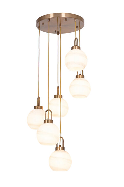 Avonni 1956-6ET Eskitme Kaplama Modern Avize E27 Metal Cam H: 100 cm, Ø: 40 cm