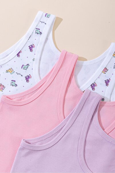 BAYKAR Girl's Cotton Thick Strap Colorful Printed Classic Undershirt 3-Pack 4...