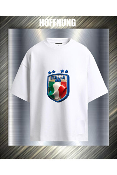 HOFFNUNG Unisex Short Sleeve Round Neck Italian Logo Printed Solid Color Tshirt