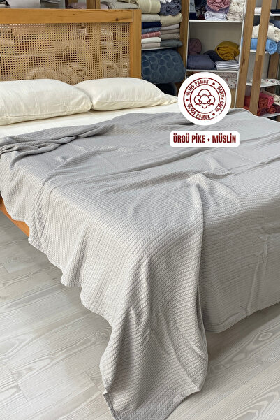 sutra 100% Cotton King Size Muslin Knitted Pique Set with Elastic Sheets