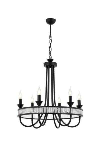 Avonni 1890-6BSY Siyah Boya Modern Avize E14 Metal Kristal H: 110 cm, Ø: 60 cm