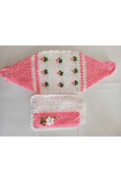 TülayHandsCraft منشفة حمام مزدوجة باللونين الوردي والأبيض