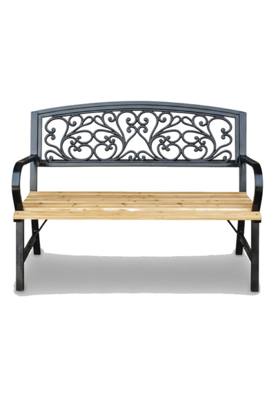 SERSIMO Bancă de grădină din lemn și oțel cu spătar decorativ, 120x56x87cm, m...