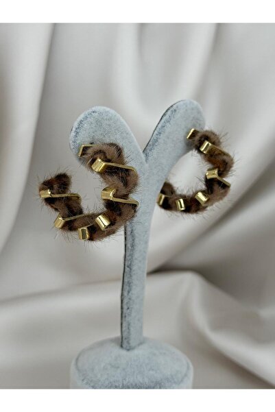 ZS Aksesuar Leopard Pattern Plush Hoop Earrings – Modern Trend Women's Earrin...