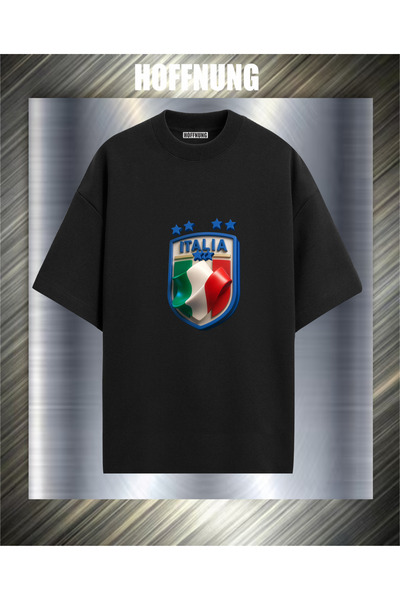 HOFFNUNG Unisex Short Sleeve Round Neck Italian Logo Printed Solid Color Tshirt