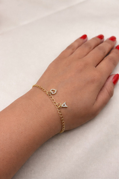 FIORA AKSESUAR Heart and a Zircon Letter Steel Bracelet for Lover, Self-Gift ...