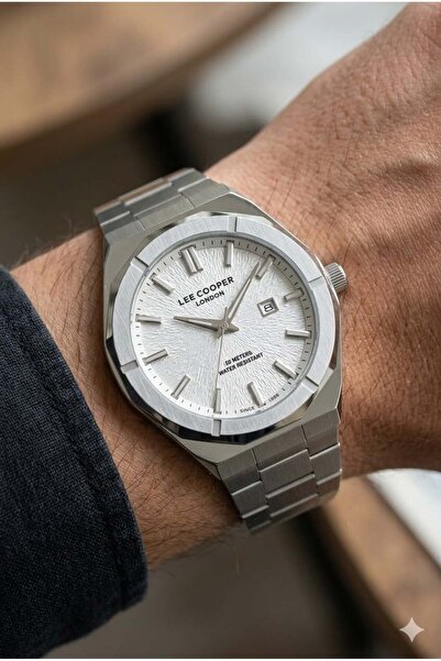 Lee Cooper Silver Color Men's Wristwatch |   45mm Steel Case, Silver Steel Ba...
