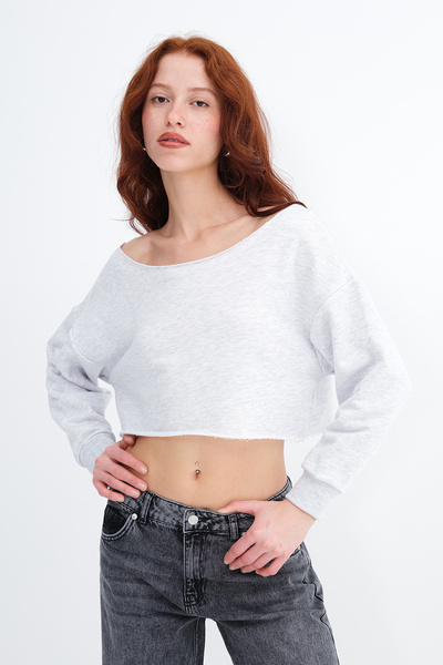 Addax Kayık Collar Glittered Sweatshirt S10659
