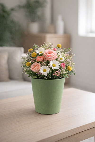 ESG PLUS Konik Dekoratif Beton Orkide Saksı Yaprak Yeşili