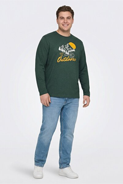 Mountain And Isles Men Crew Neck Long Sleeve Graphic Print T-Shirt, Green