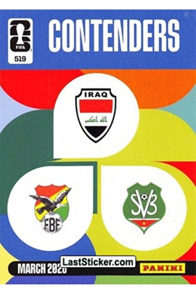 Panini Team Crests (Suriname-Bolivia / Iraq) 519. Fifa World Cup 2026. Adrena...