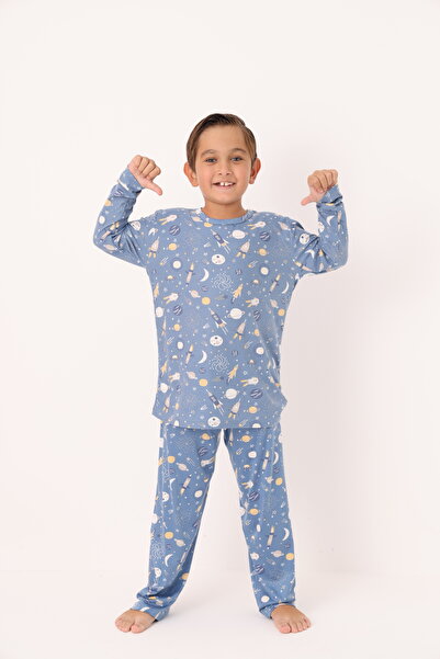 Galaksi Kids Erkek Çocuk Uzay Desenli Mavi Pijama Takımı