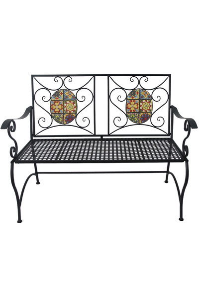 SERSIMO Bancă de grădină cu mozaic decorativ și cadru metalic, 115x56x90cm, n...