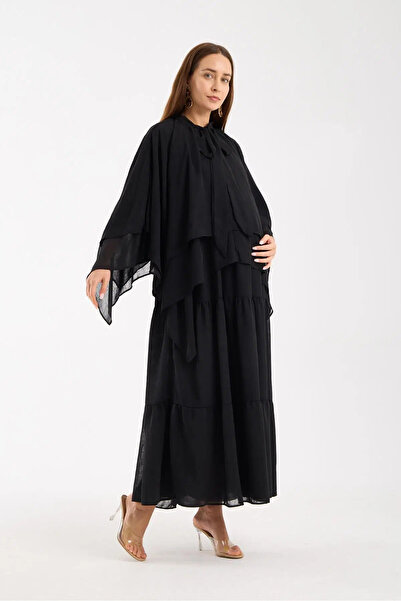 LİYACA Maternity Chiffon Dress with Cape and Straps