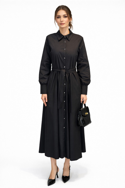 Lale Butik Button Detail Poplin Dress 13233 Black