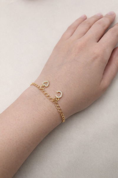FIORA AKSESUAR Heart and C Zircon Letter Steel Bracelet for Lover, Self-Gift ...