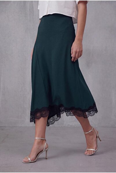 KENZA'A TRİKO Lace Detailed Skirt with Zipper at the Waist