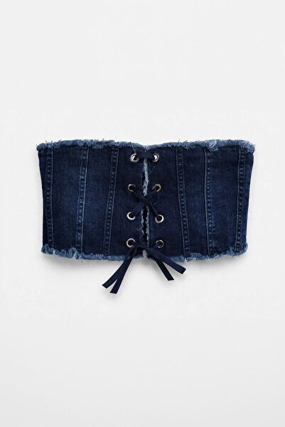 Bluewhite Tamnoplavi kratki jeans bustier