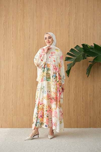 LOCCO Жіноча сукня з акварельним візерунком, кремового кольору