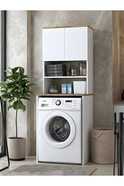 Free Home Premium MDF Mono Çamaşır Makinesi Üstü Dolap 2 Kapaklı Havluluk Ve ...