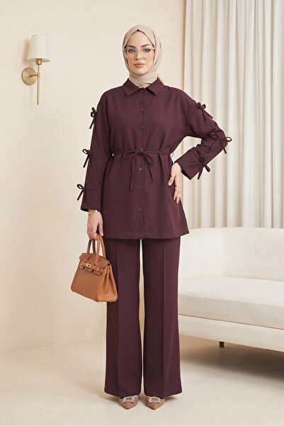 Modamorfo Bow-detailed blouse with imported crepe trousers - plum