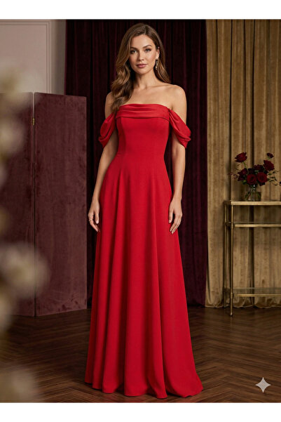 Elbisemhazır Düşük Omuz Kayık Yaka Straplez Düşük Kol Detaylı Maxi Boy Davet ...