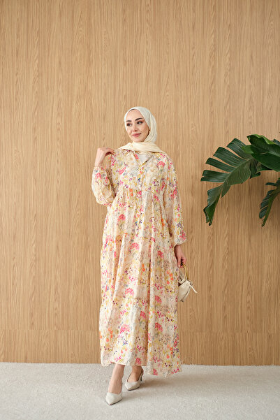 LOCCO Жіноча нова весняна візерунчаста сукня кремового кольору