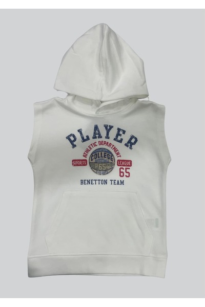 Benetton Момчешки суичър без ръкави с качулка и отпечатан дизайн на отбора