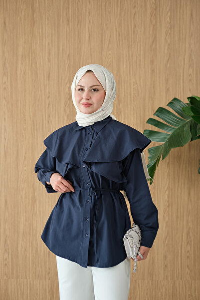 LOCCO Women's Cape-Look Shirt Navy Blue