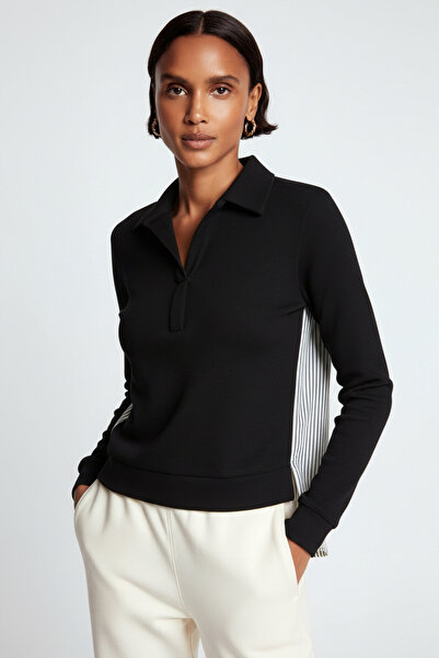 Allyco Πλεκτό φούτερ με ριγέ πλάτη και λεπτομέρεια πουκαμίσου