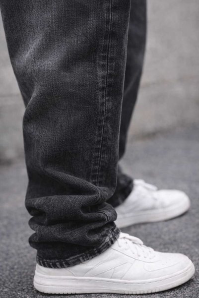 ZÉRIA Men's Washed Black Baggy Jean Wide Fit Smoked Denim Trousers