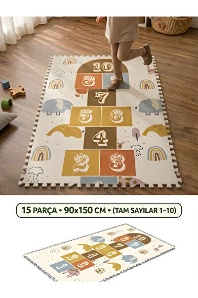 BEYLİNİ 15 Parça Puzzle Oyun Halısı Yapboz Oyun Karosu Eva Sünger Seksek Eğle...