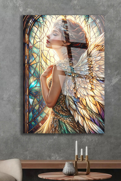 TAULART Unbreakable Glass Painting Angel Woman Stained Glass Art Luxury Decor...