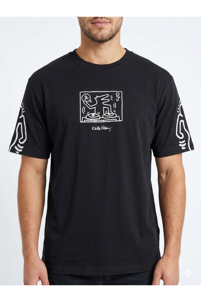 Bebece Oversize unisex keith haring tarzı baskılı t-shirt