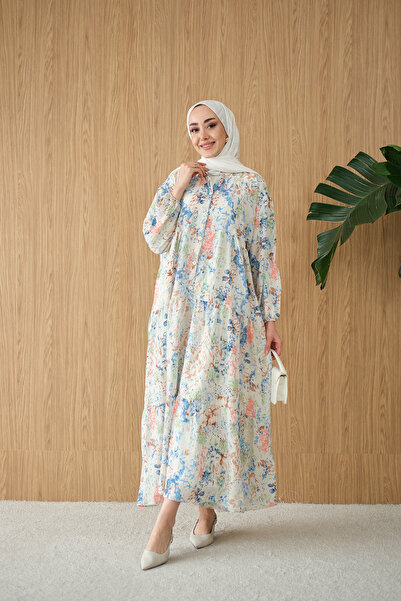 LOCCO Жіноча вінтажна сукня з квітковим принтом синього кольору