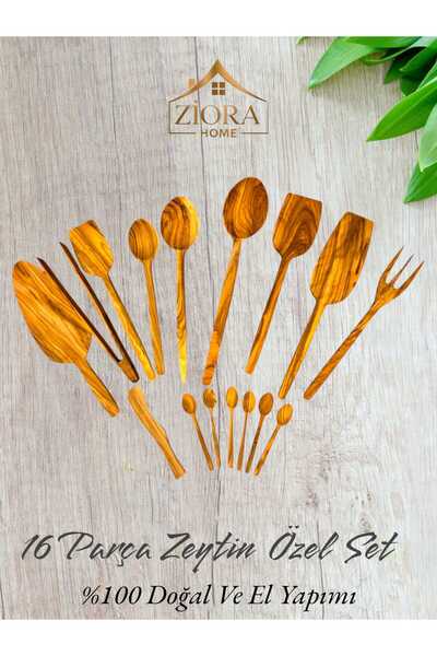 ZİORA HOME طقم ملاعق زيتون مصنوع يدويًا، ملعقة خشبية، ملعقة مسطحة، شوكة، طقم ...