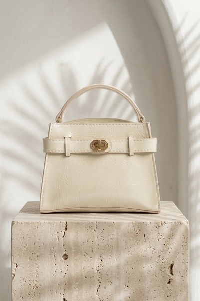 InStyle Lock Detail Cross Strap Cream Bag