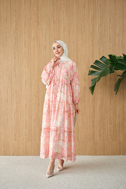 LOCCO Women's Peony Pattern Dress Pink