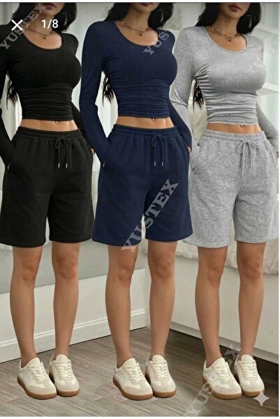 modlux 3 Pieces Black-Grey-Navy Blue Women's Oversize Fit Shorts Comfortable ...