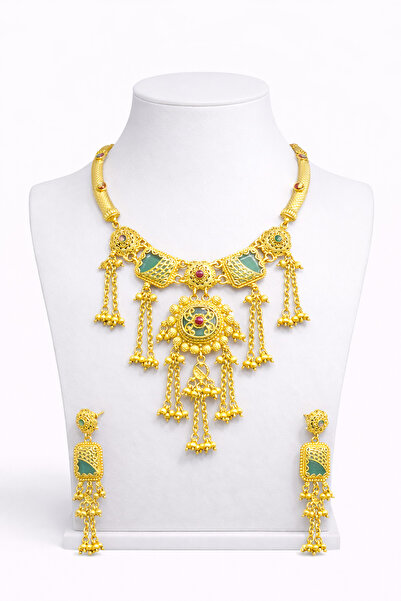 Tahwaz Bridal Jewelry Set Gold Color Necklace Earrings Wedding Party Jewelry