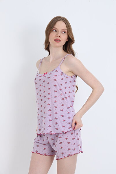 ELİTOL Jacquard Viscose Thin Strap Women's Shorts Set