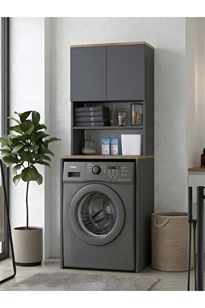 Free Home Premium MDF Mono Çamaşır Makinesi Üstü Dolap 2 Kapaklı Havluluk Ve ...