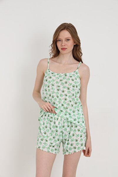 ELİTOL Jacquard Viscose Thin Strap Women's Shorts Set